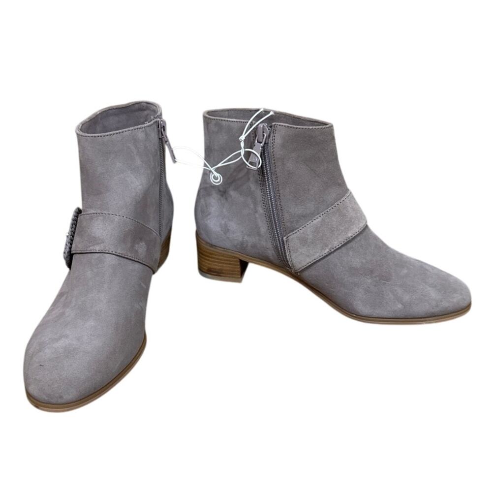 NEW Jack Rogers Izzie Suede Booties Ankle Boots Block Heel French Grey SZ 6